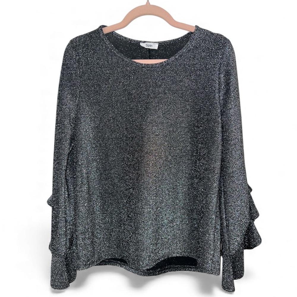 Spin Metallic Ruffle-Sleeve Blouse – Size Large – EUC